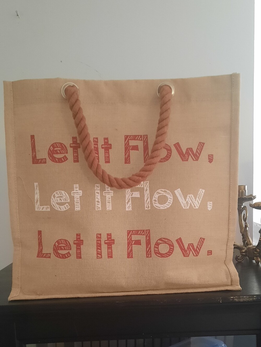 Canvas Tote Bag "Let it Flow" - Neutral Tan with Rust Accents